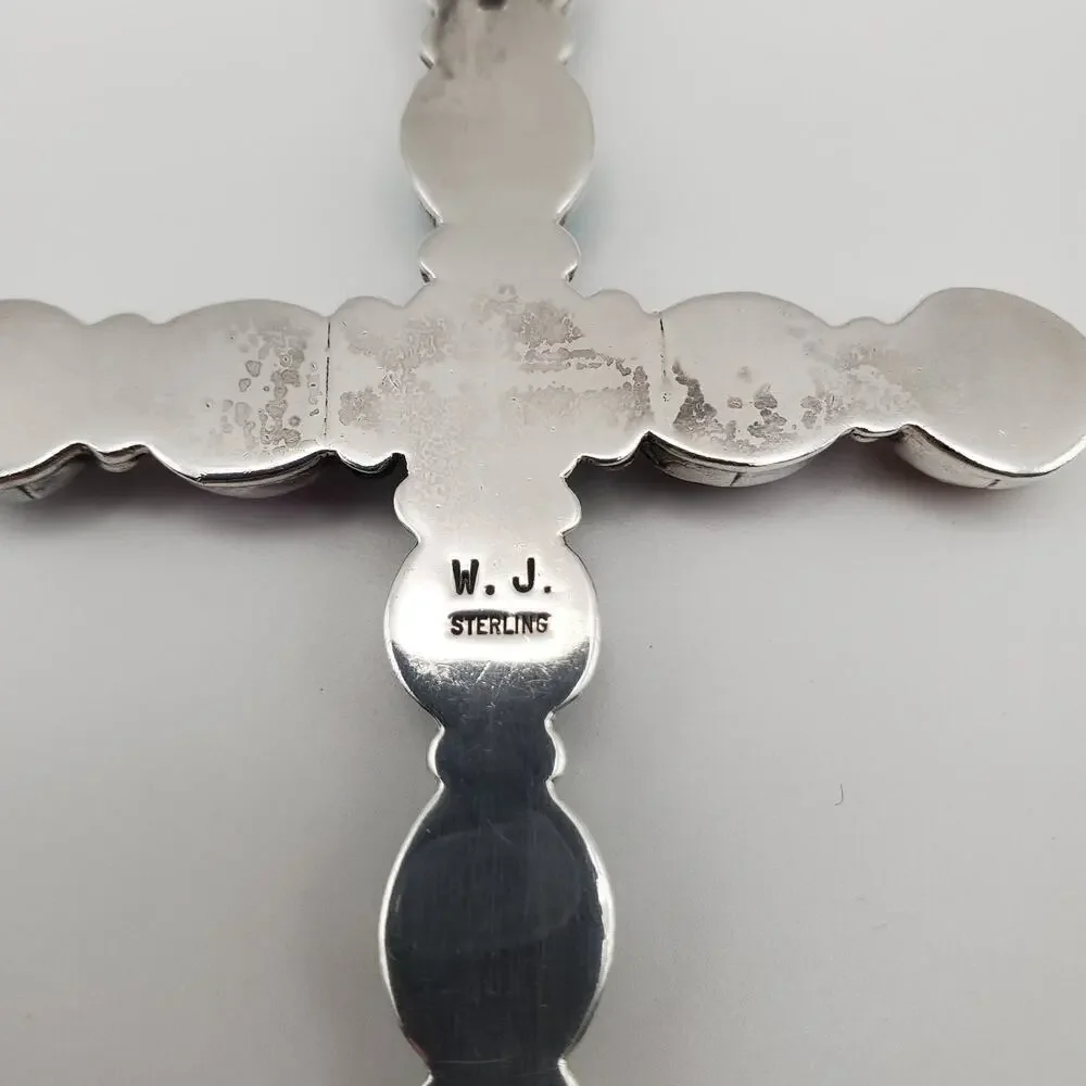 Waldeck Johnson WJ Sterling Silver Southwest Multi Gemstone Large Cross Pendant